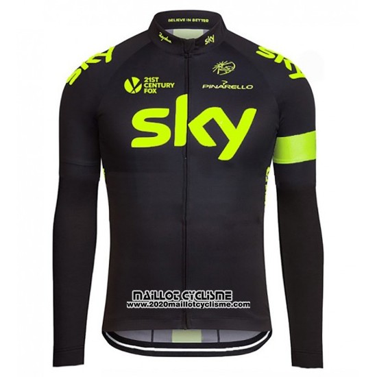 2016 Maillot Ciclismo Sky Vert et Noir Manches Longues et Cuissard